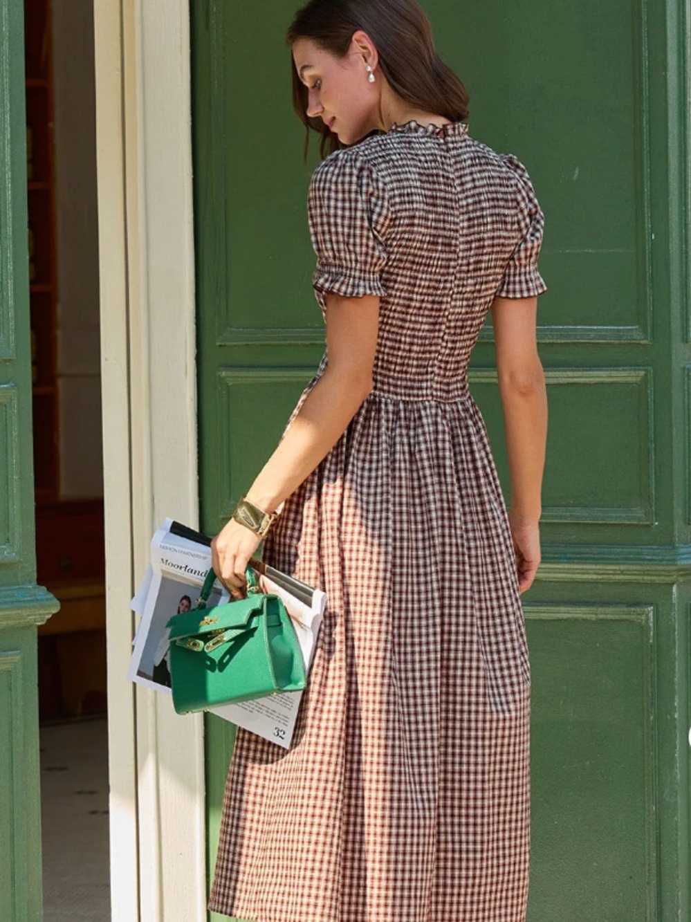 RIHOAS Brown Gingham Smocked Maxi Dress - Picture 5 of 10
